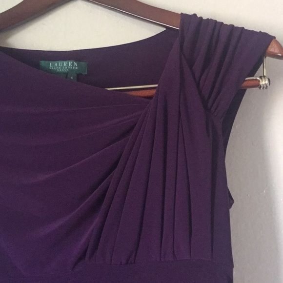 LAUREN RALPH LAUREN Sz 4 Purple Draped Ruched Surplice Dress Cap Sleeves - Picture 7 of 13